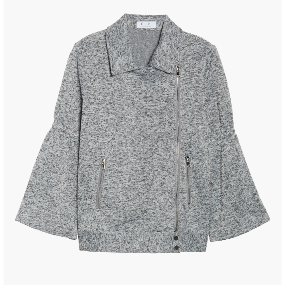 Elvi Bell Sleeve Gray Biker Jacket, Size 18w